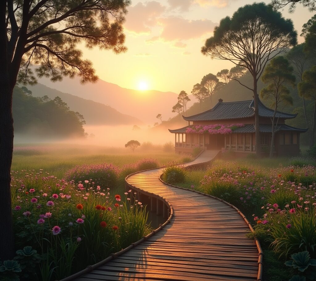 Colorful flower garden landscape
