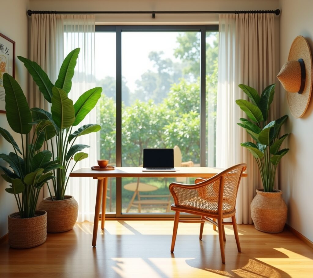 Minimalist desk setup with plants